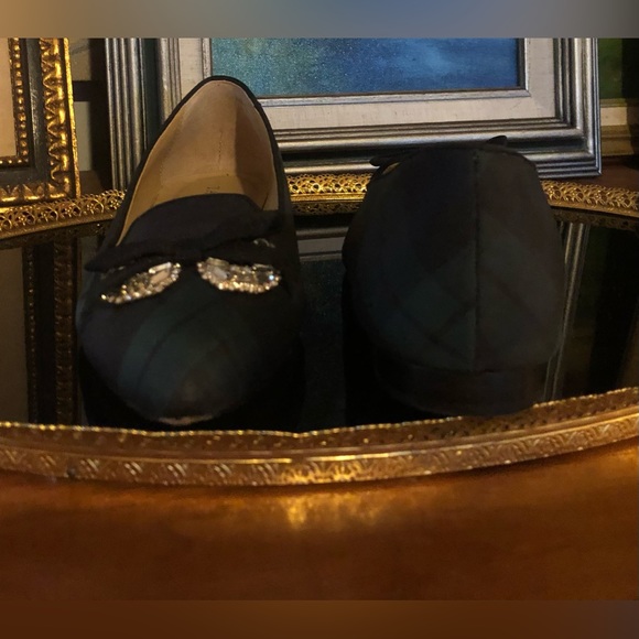 🎁 2 FOR $60 Talbots Blue & Green Plaid Pointed Toe Flats Rhinestone Bow - Picture 9 of 13